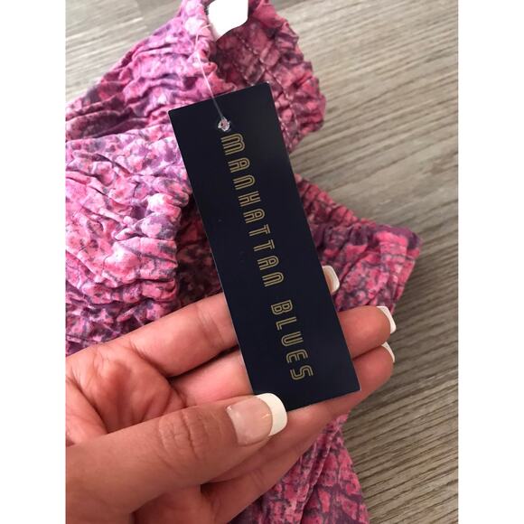 New! Manhattan-Blue Woman's Pink Tie-Dye Strapless Mini Dress Small - Picture 5 of 6